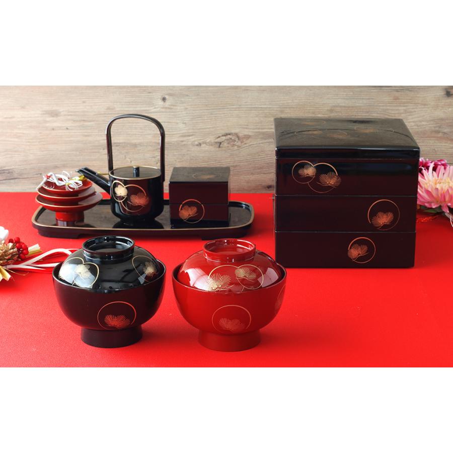 おとそ 6点セット (光輪松) 黒 ブラック 漆器 山中塗 // 屠蘇器 とそき