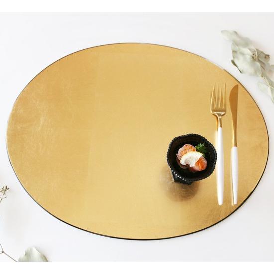 楕円フラットプレイスマ ット L 45.5cm (ゴールド洋金箔) 漆器 // 折敷