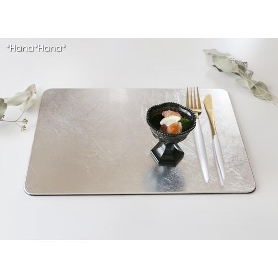 長角フラットプレイスマット S 35cm (シルバー洋銀箔) 漆器 // 折敷 和