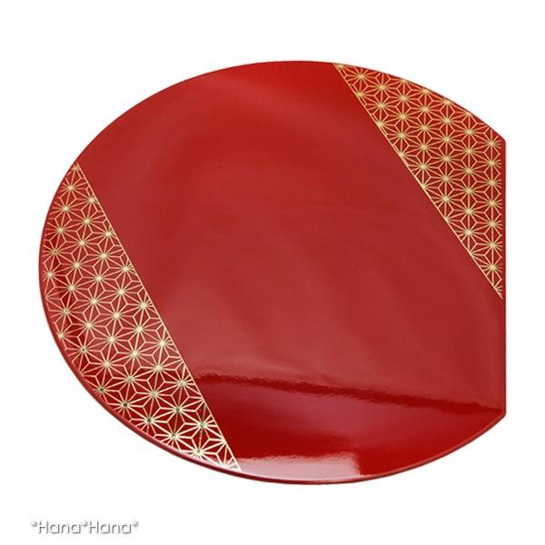 【会津塗】　eyes　尺三　 プレースマット　ランチョン　山鳩　金ドット　6枚 半月フラットプレイスマット S 35.6cm 麻の葉 (レッド地×金線) 漆器