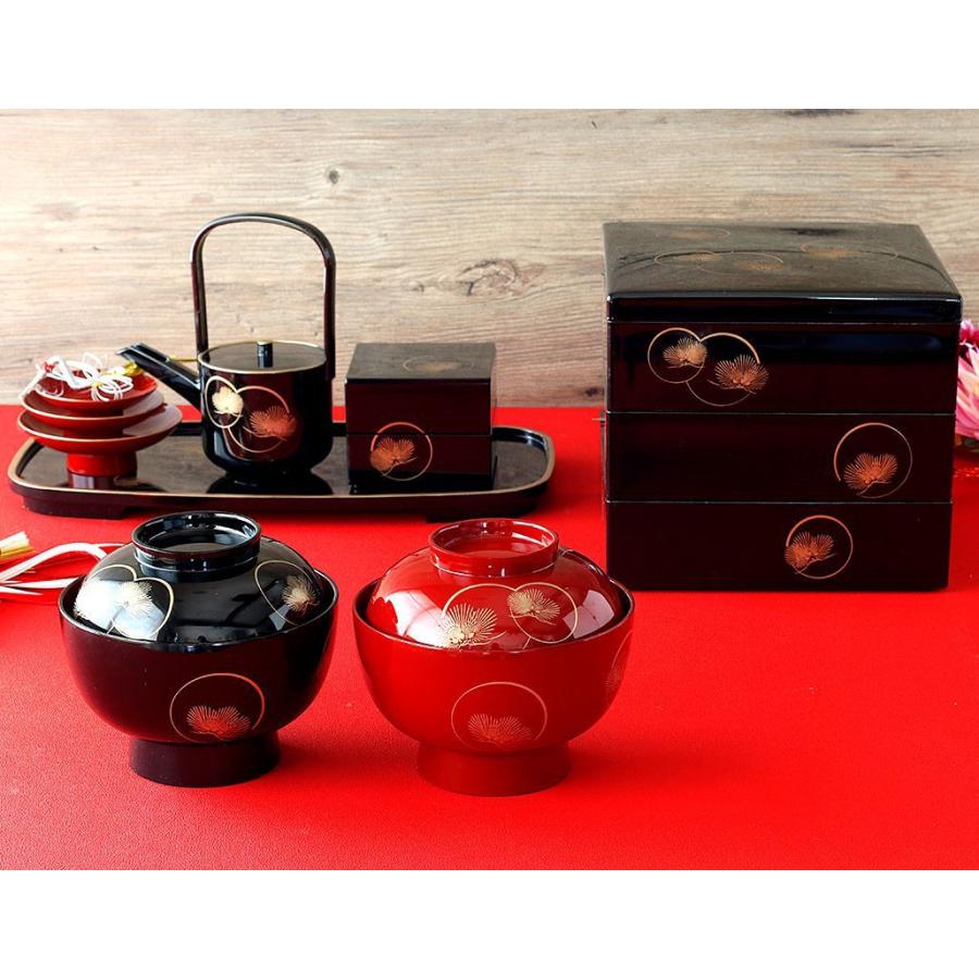 光輪松 三段重箱 19.8cm ブラック 漆器 山中塗 // 和食器 お重 重箱