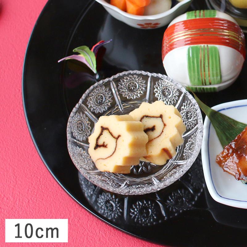 食器 ガラス食器 小皿 豆皿 深小皿 たれ皿 しょうゆ皿 10cm 花柄