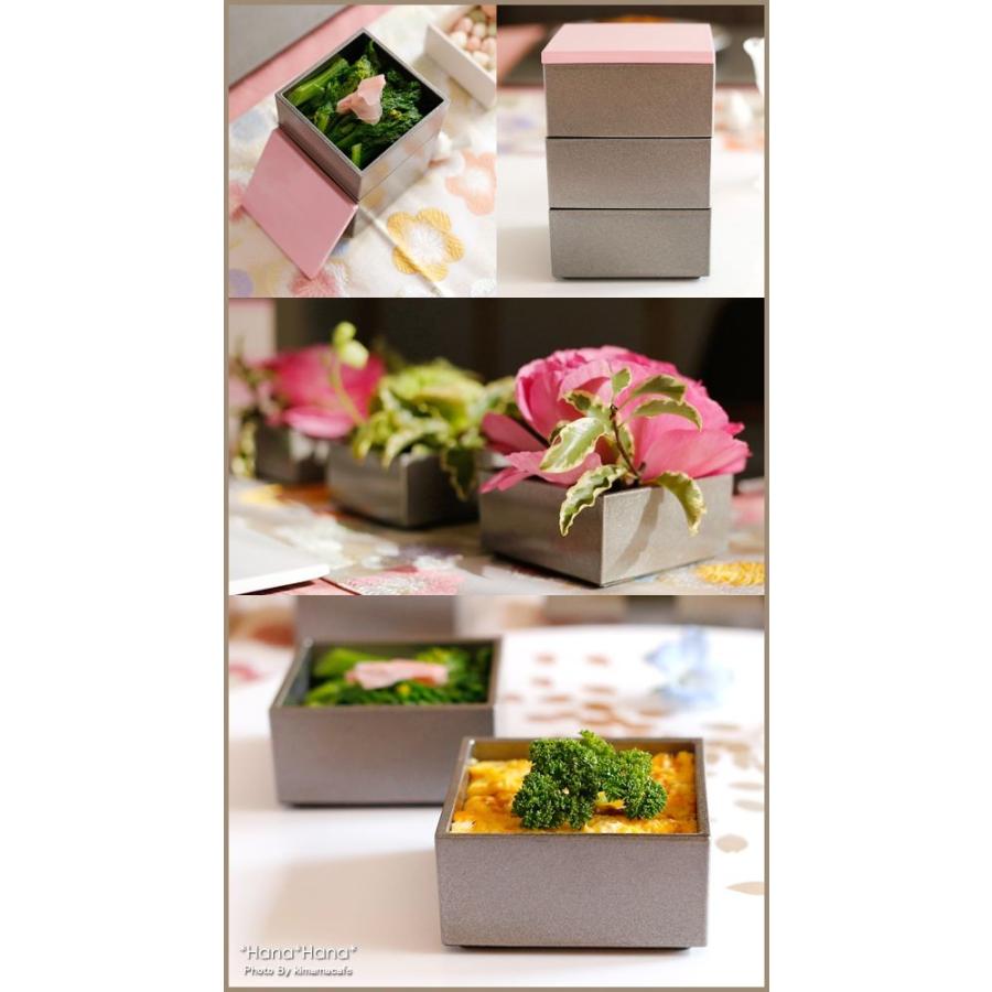 バイカラー プチ3段重箱 小 7cm ブロッサムピンク・シルバー 漆器