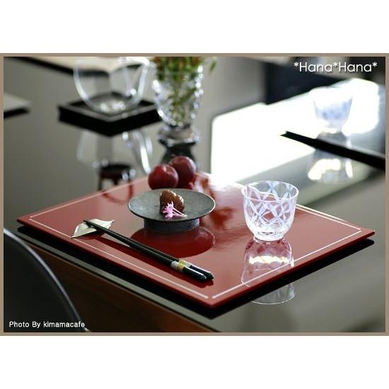 漆塗り お盆　高級 お膳 トレー　プレイスマット　赤黒　2枚　セット 新品 長角フラットプレイスマット 折敷 36cm レッド(ライン入り) 漆器