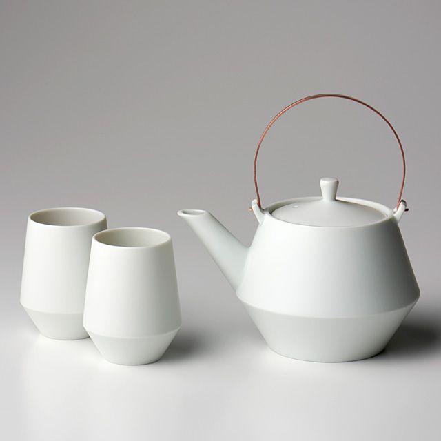 frustum フラスタム 土瓶 850ml(つる銅メッキ) ゆのみ2客セット 白/黒