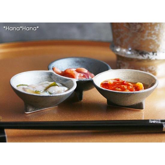 晶雲母銀彩 金銀 足付き珍味鉢 (3連) 有田焼 // 和食器 豆皿 仕切皿 塩