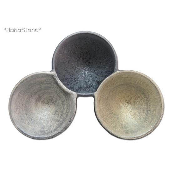 晶雲母銀彩 金銀 足付き珍味鉢 (3連) 有田焼 // 和食器 豆皿 仕切皿 塩