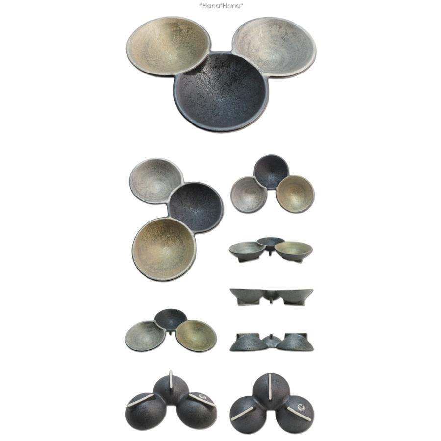 晶雲母銀彩 金銀 足付き珍味鉢 (3連) 有田焼 // 和食器 豆皿 仕切皿 塩