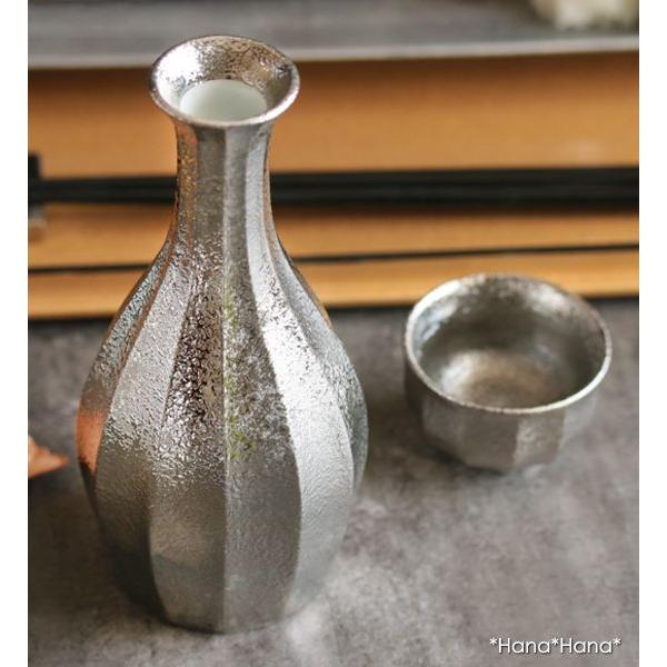 銀彩面取 徳利 200ml プラチナ シルバー 有田焼 // 和食器 食器 酒器