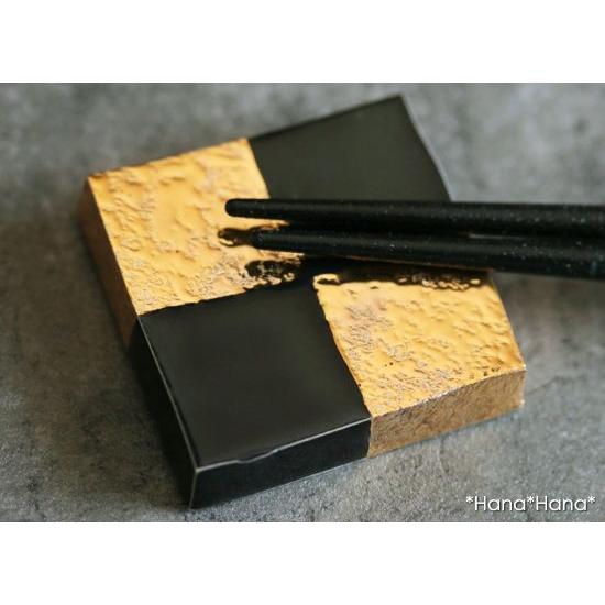 黒金市松 正角箸置き (大) 4cm ゴールド 有田焼 // 和食器 はしおき