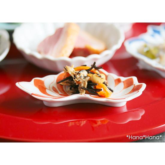 赤絵 菊花豆皿(横長) 10cm レッド 有田焼 // 和食器 食器 小皿 豆皿