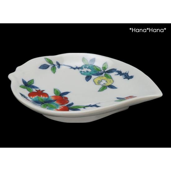 三果紋 桃型 豆皿 10cm 有田焼 // レトロ 和食器 食器 小皿 しょうゆ皿