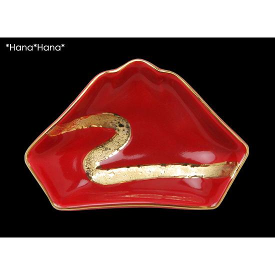 有田焼赤釉流し 平皿 約29,5cm 赤釉金流水 富士山 豆皿 (レッド/ゴールド) 8cm 有田焼 // 和食器 食器