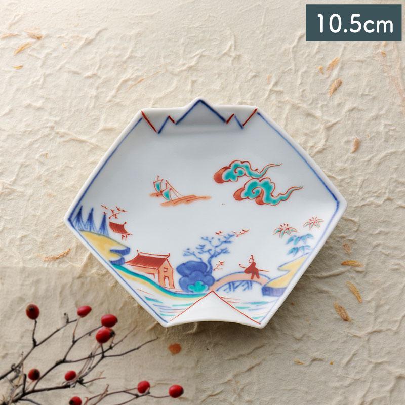 染山水 折紙型 豆皿 10.5cm // 和食器 食器 小皿 しょうゆ皿 手塩皿