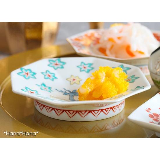 鹿にモミジ紋 八角型 豆皿 10.5cm 有田焼 // 和食器 食器 小皿