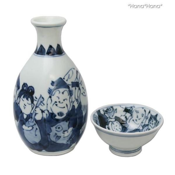 染付 七福神 四角徳利 1合 200ml 有田焼 // 和食器 食器 酒器 とっくり