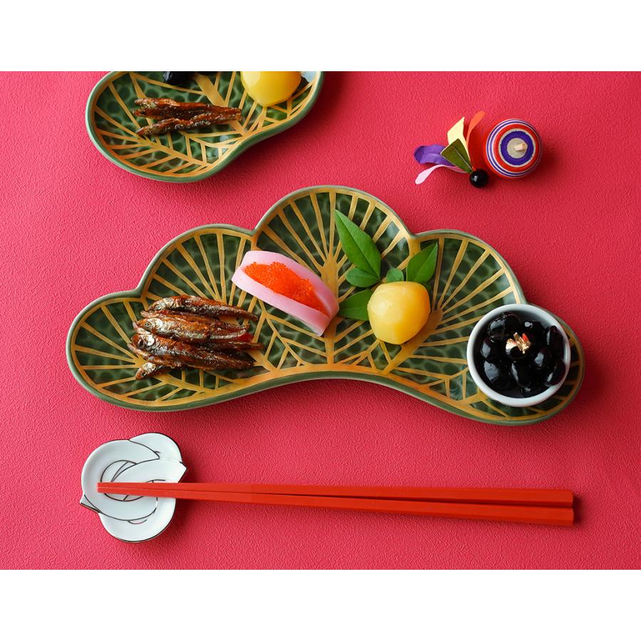 錦茶緑金松葉型 前菜皿 25cm 幸楽窯 有田焼// ありたやき 佐賀県