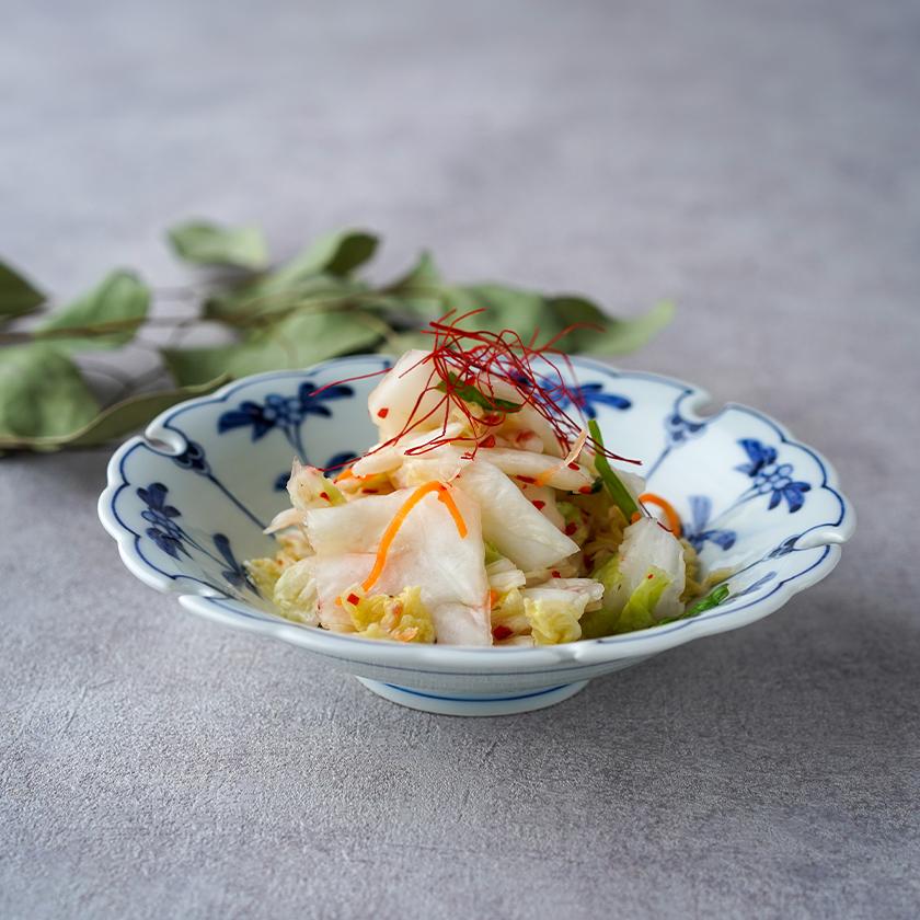 鉢 八角 草花文様 染付 窯傷 高台欠け