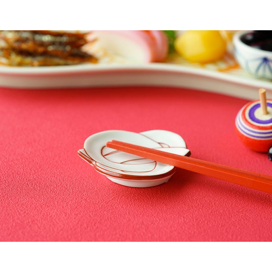 太白赤線結び 箸置 田清窯 有田焼 // 和食器 食器 磁器 箸置き