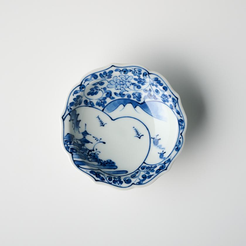 間取山水百景 桔梗高台皿 10cm 有田焼//高台皿 皿 プレート 鉢
