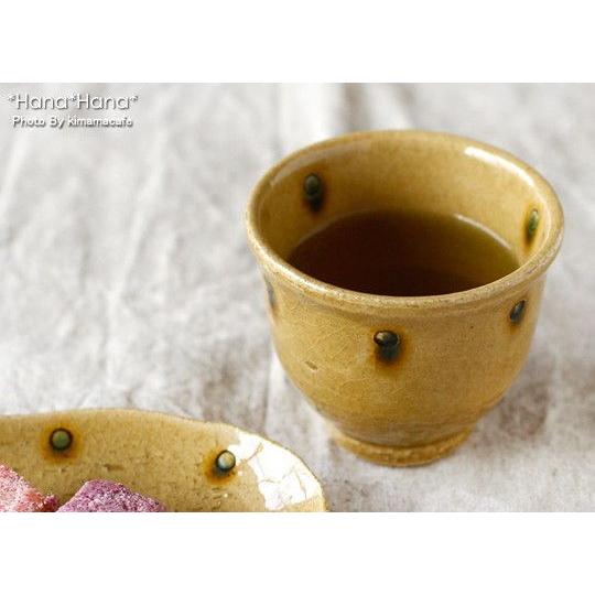 在庫限り／食器 和食器 美濃焼 煎茶碗 ゆのみ 黄瀬戸貫入ドット