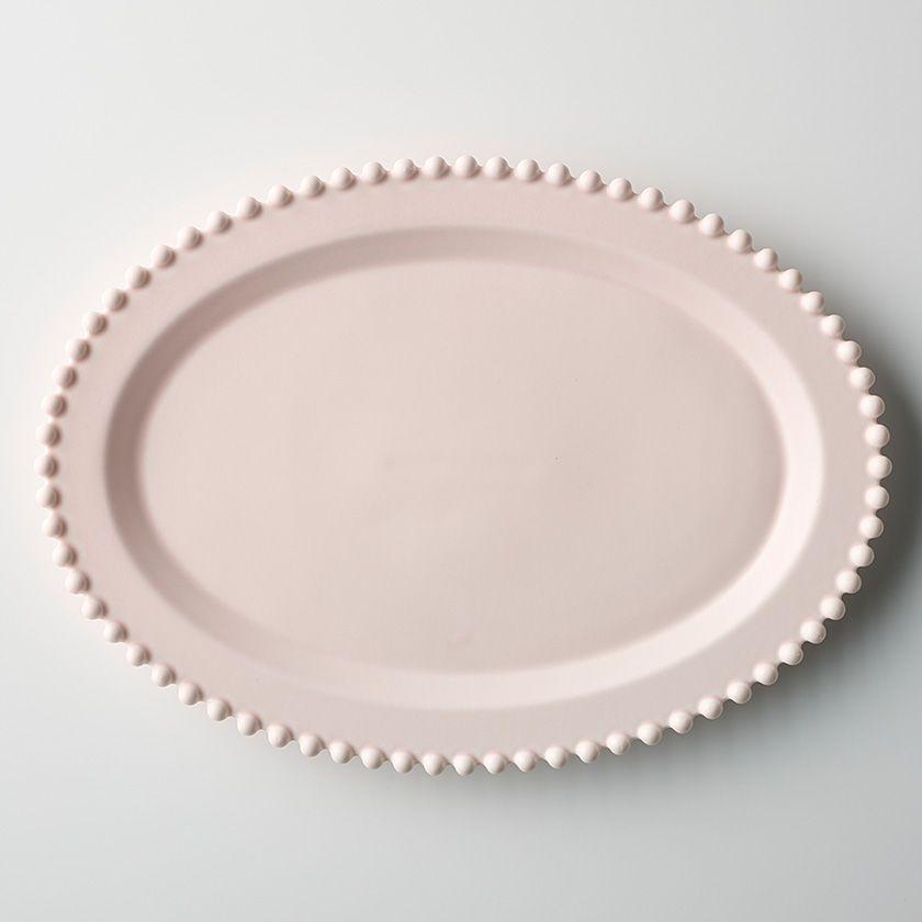 ティアラ オーバルプレート 29.5cm マットピンク ベビーカラー 美濃焼