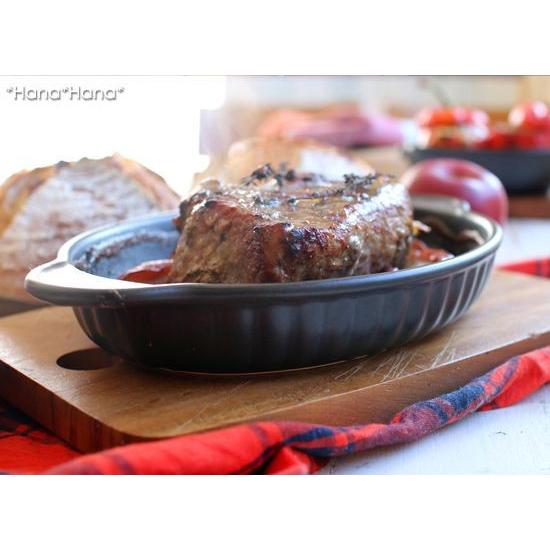 ブラックセラミック ライン入り オーバル グラタン皿 特大 L29.2cm