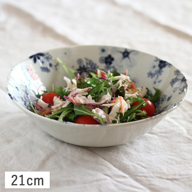食器 美濃焼 鉢 盛鉢 21cm ボウル 深鉢 麺鉢 煮物鉢 シチューボウル 花