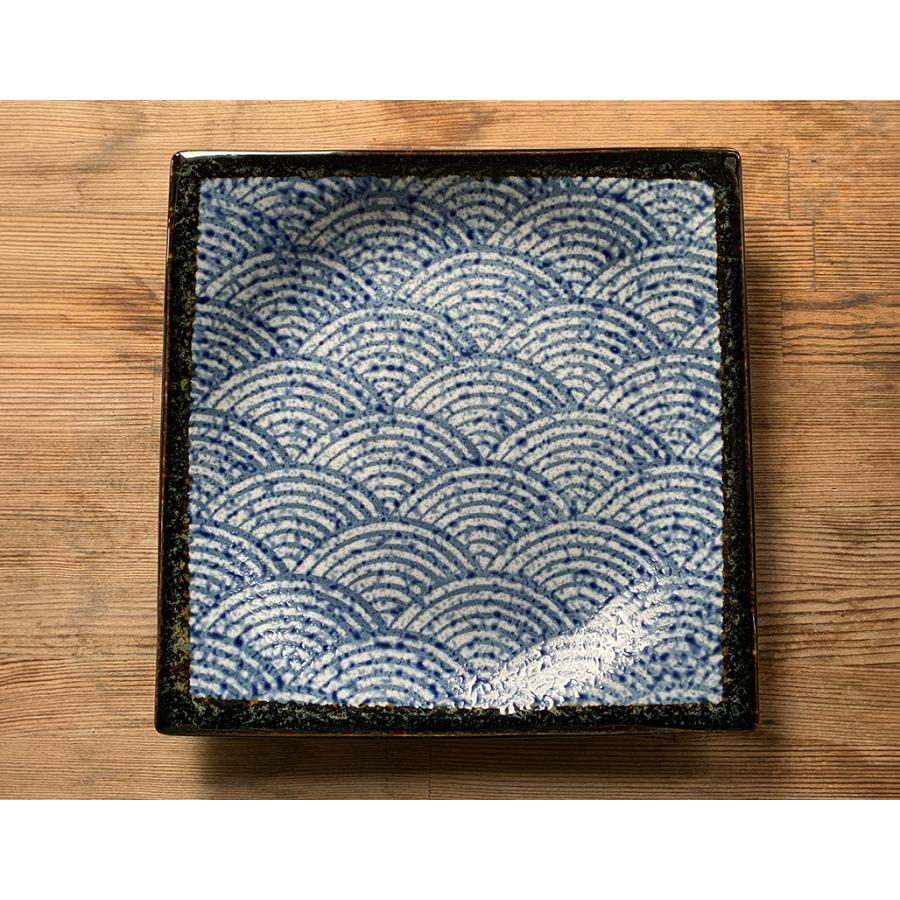 大特価品／ 青海波渕黒角大皿 23.3cm 美濃焼 磁器 食器洗浄機対応 電子