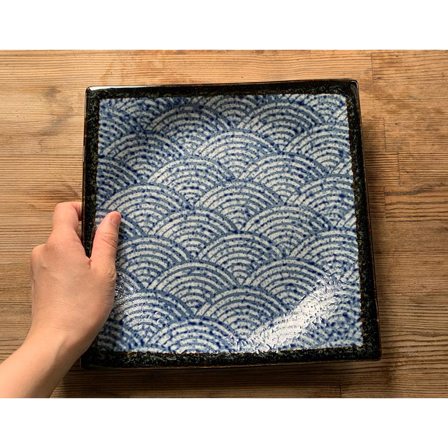 大特価品／ 青海波渕黒角大皿 23.3cm 美濃焼 磁器 食器洗浄機対応 電子