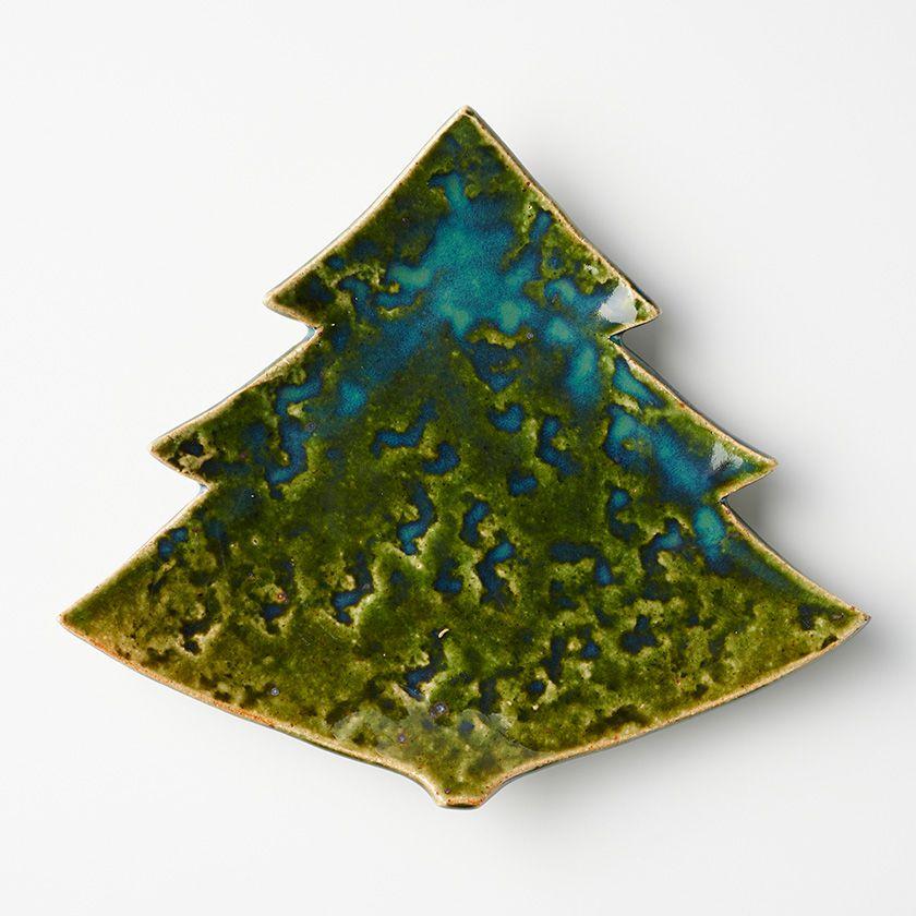 蔵珍窯（ぞうほうがま） クリスマスツリー 織部 三つ足ケーキ皿 (お