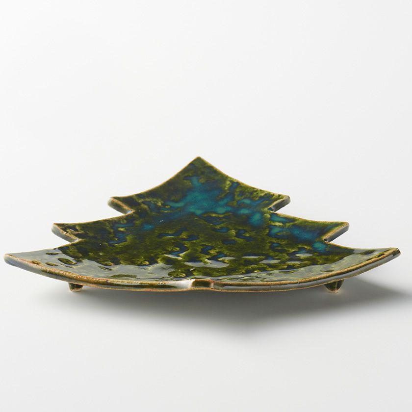 蔵珍窯（ぞうほうがま） クリスマスツリー 織部 三つ足ケーキ皿 (お