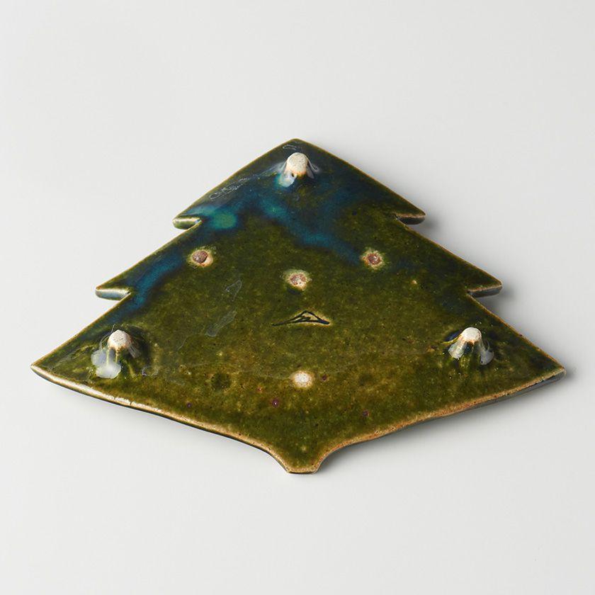 蔵珍窯 クリスマスツリー 織部 三つ足ケーキ皿 (お取り寄せ品)// 美濃