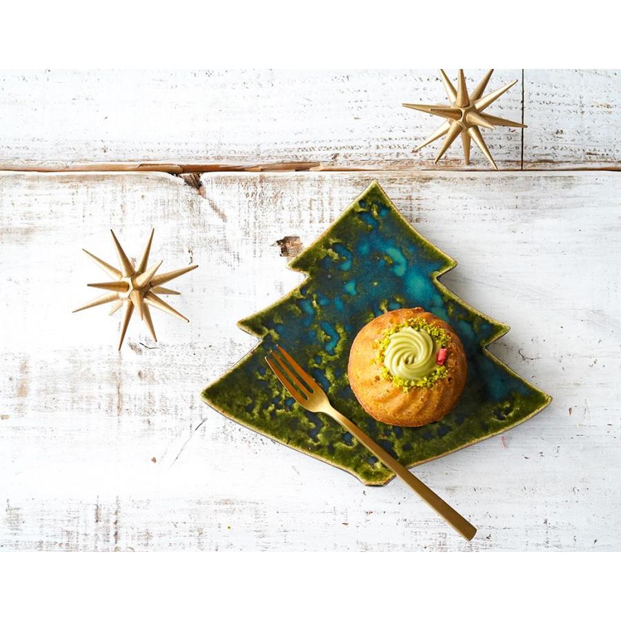 蔵珍窯（ぞうほうがま） クリスマスツリー 織部 三つ足ケーキ皿 (お