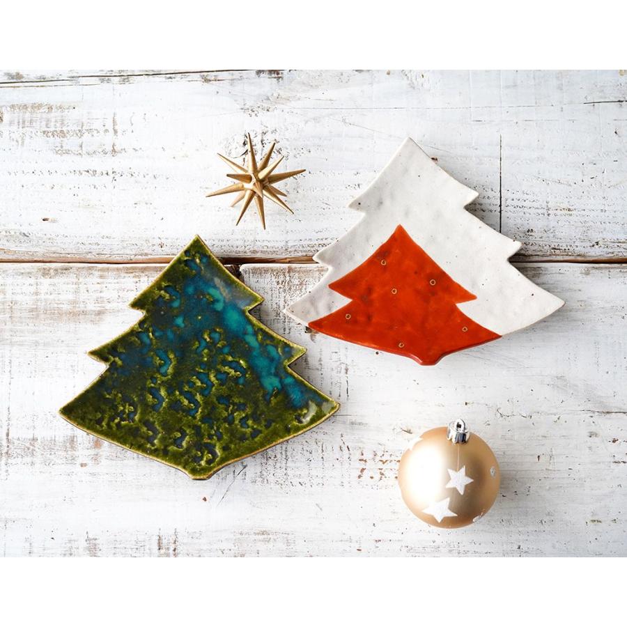 蔵珍窯（ぞうほうがま） クリスマスツリー 織部 三つ足ケーキ皿 (お