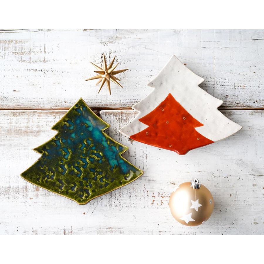 蔵珍窯（ぞうほうがま） クリスマスツリー 粉引赤絵 三つ足ケーキ皿