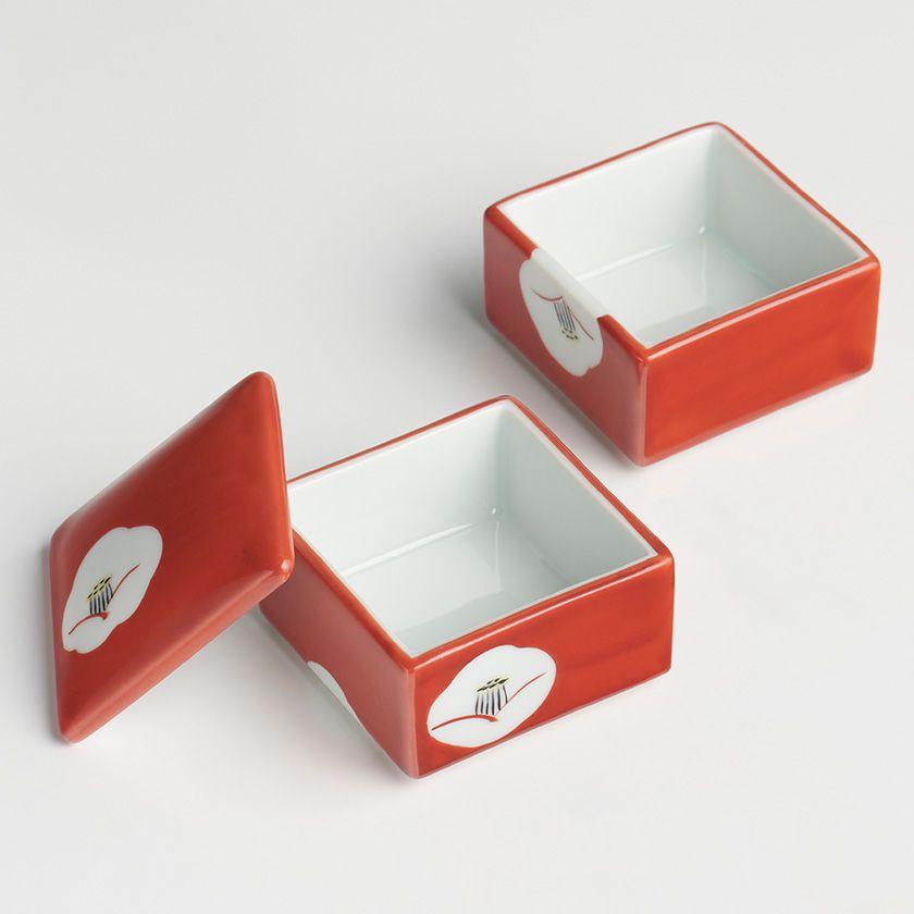 蔵珍窯（ぞうほうがま） 椿 陶器 ミニ 重箱 2段 珍味鉢 6.7cm (お