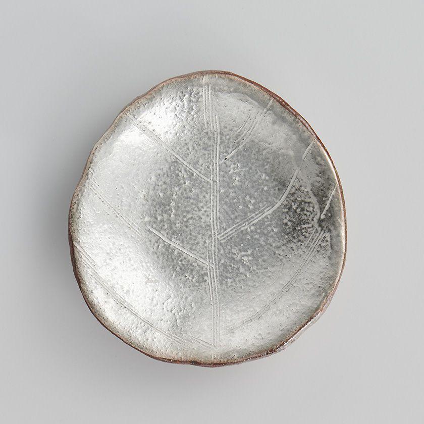 蔵珍窯（ぞうほうがま） 銀彩木の葉 豆皿 8cm (お取り寄せ品)// 美濃焼