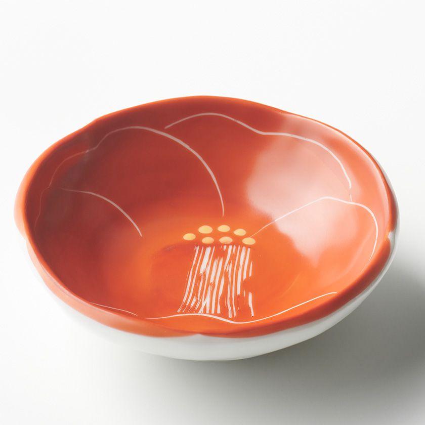 蔵珍窯（ぞうほうがま） 赤彫椿 深豆皿 10cm (お取り寄せ品)// 美濃焼