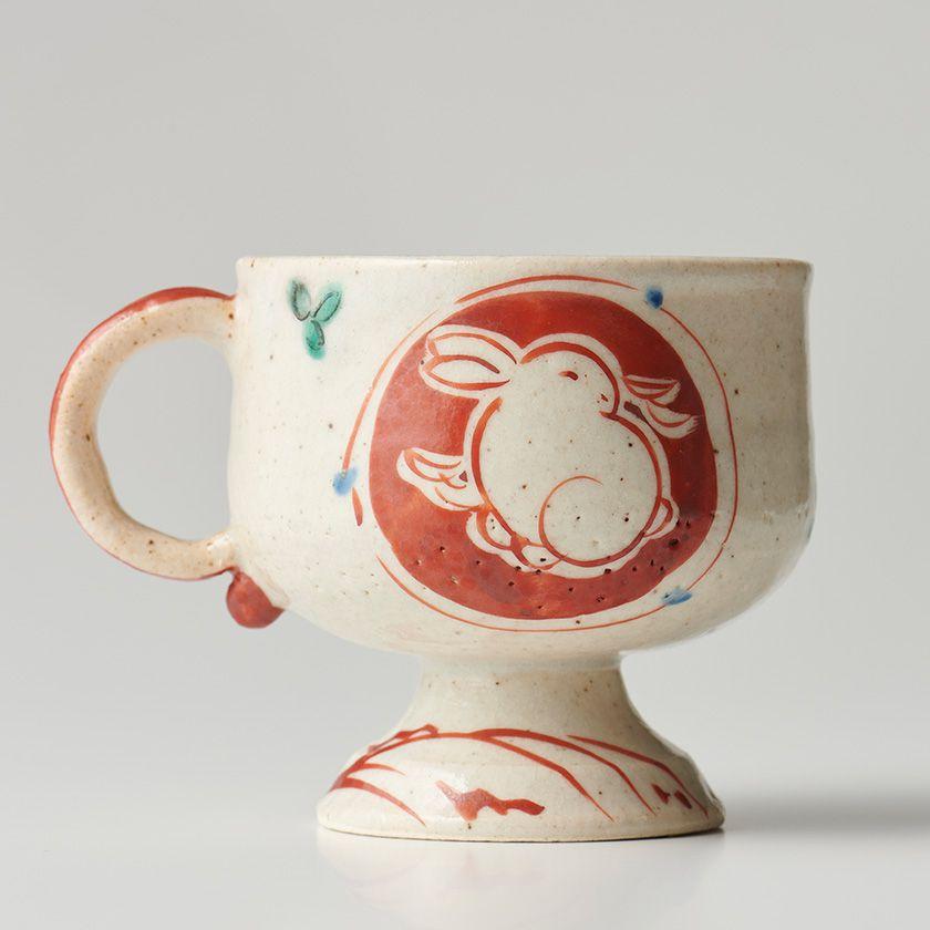 蔵珍窯（ぞうほうがま） 赤絵うさぎ 高台マグカップ 230ml (お取り寄せ