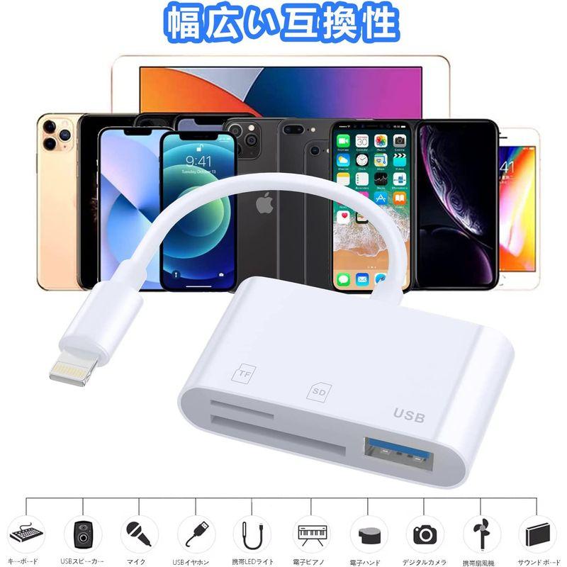 iPhone SDカードリーダー「Apple MFi認証品」3 in 1 SDカードカメラリーダー SD TF USBカメラアダプタ 高速デ
