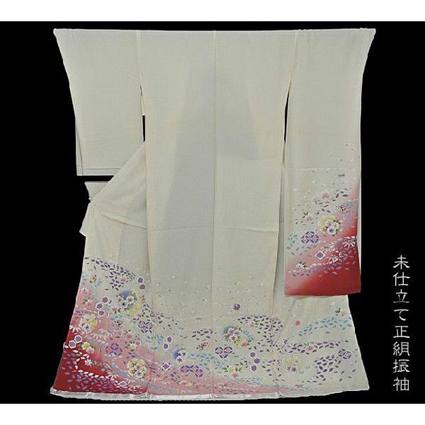 4541 振袖 2点セット 成人式結婚式卒業式 白正絹 ふりそで 桜 【楽天