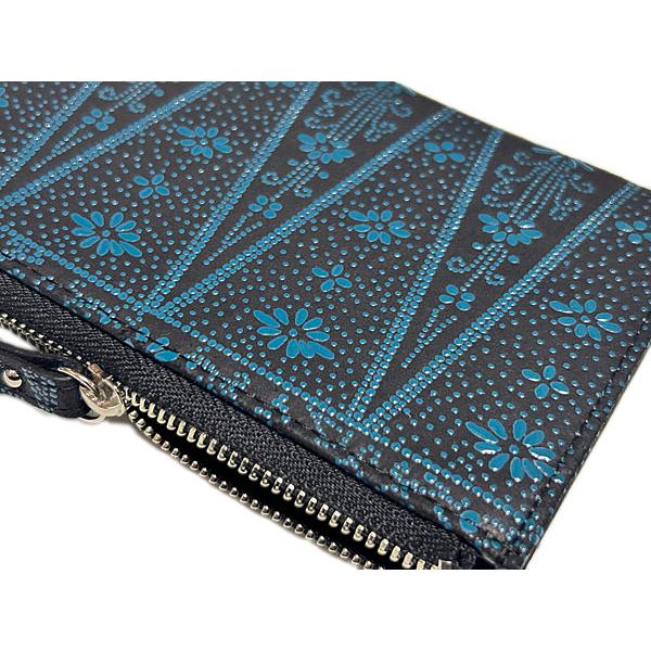 長財布 印伝 本漆 藍色 天然鹿革 牛革L字ファスナー ウォレット