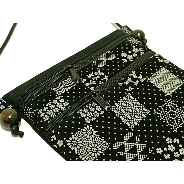 和装用バッグ 黒 印伝調 2コンパートメント ポシェット バッグ 黒 印伝調 2ファスナー 市松模様 わく取り