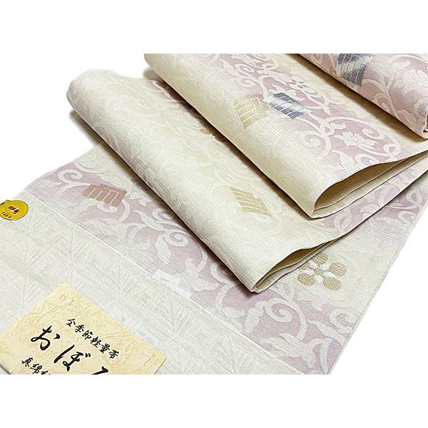 袋帯　未仕立て品　六通　西陣織　刺繍　吉祥花丸文　グレー系　正絹No.26 袋帯未仕立て品六通西陣織刺繍吉祥花丸文グレー系正絹No.26