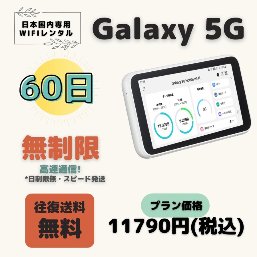 Galaxy 5G 高速通信 無制限60日 日制限無 大容量プラン WIFIレンタル