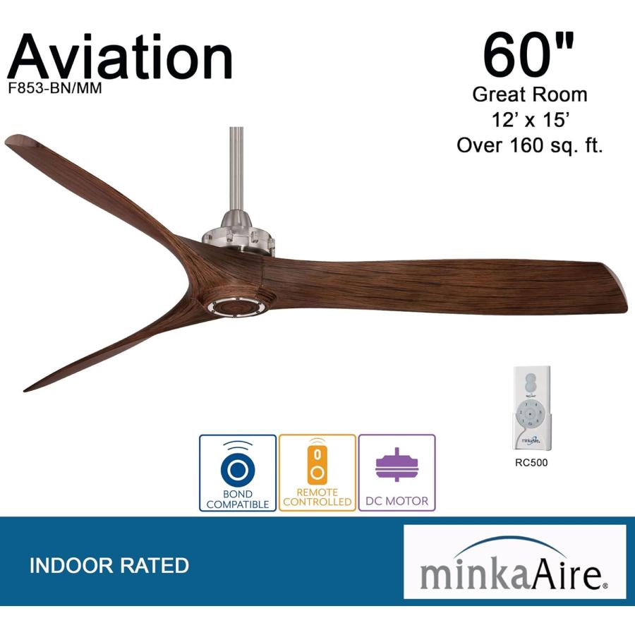 安心の日本製 Minka-Aire F853-WH、アビエーションホワイト60インチ　天井ファン　リモートコントロール付き 60inch F853-BN/MM 1　並行輸入品