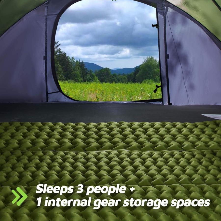 100%品質保証 4人用 簡単ポップアップテント 9.5フィートX6.6フィートX52インチ 防水 自動設定 2ドア インスタントファミリーテント キャンプ/ハイキング/旅行に