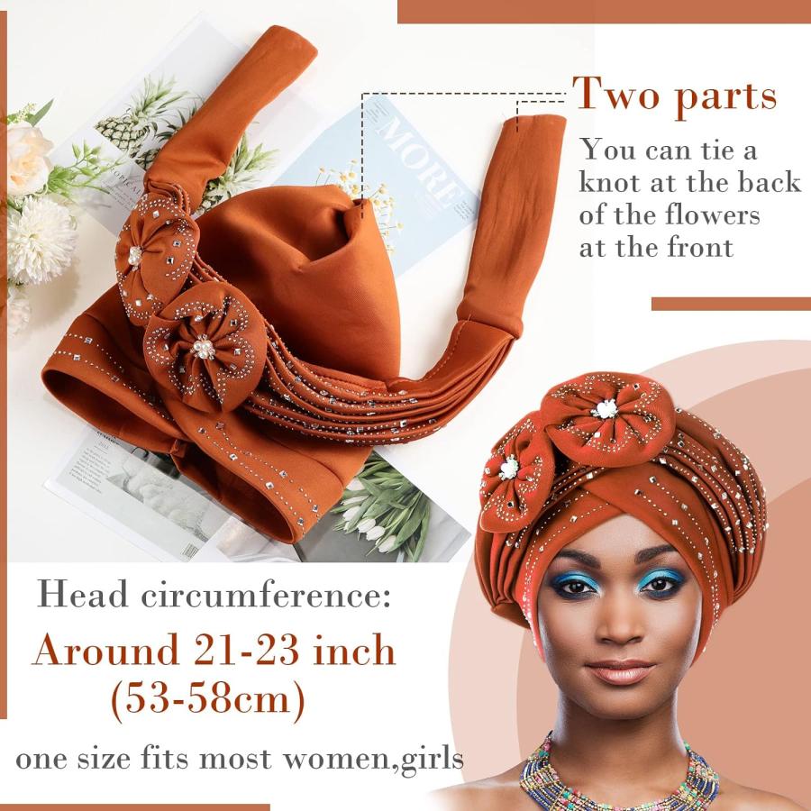 【正規品】の通販 Yahenda 6 Pcs Turban Head Wraps for Women Girls African Turban Hats Flower Faux Pearls Twisted Women´s Head Scarf Pre Tied Rhinestone Beanie Cap 6