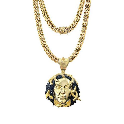 アウトレット直販店 Shop iGold Men´s 14k Gold Finish Money Greek God Mythology Medus 並行輸入品